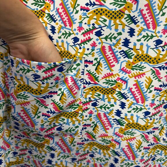 NWT Persifor Multi Color Roe Deer Short Sleeve Carter Dress Womens Medium - Picture 9 of 9